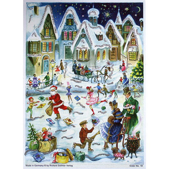 Ice Skating Santa Vintage Style Advent Calendar