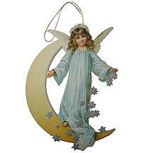 Angel & Moon Ornament Card ~ Blue