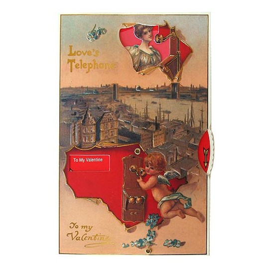 Love's Telephone Moving Valentine Postcard