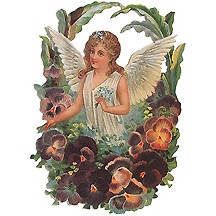 Large Angel with Pansies Scrap ~ Germany