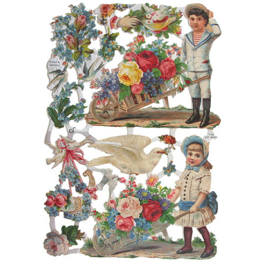 Victorian Children with Wheelbarrows & Flowers ~ Germany