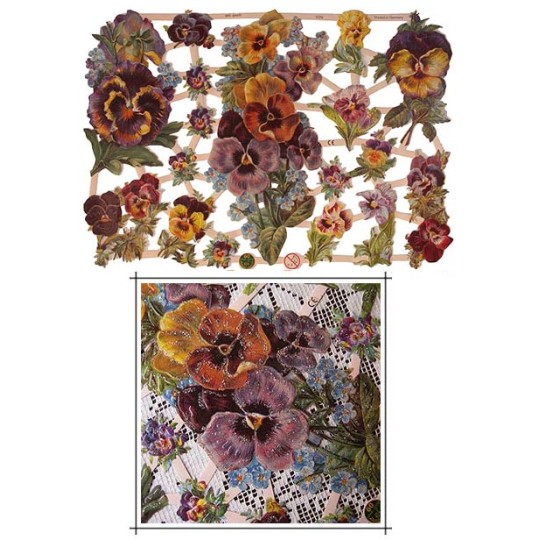 Pretty Pansy Scraps with Glitter ~ Germany
