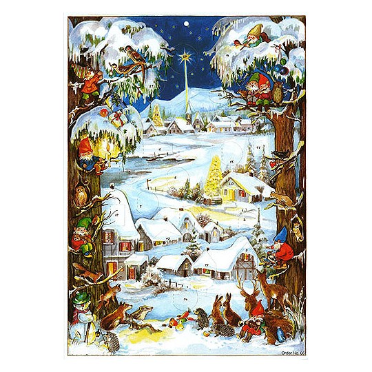 Snowy Village with Gnomes Vintage Style Advent Calendar