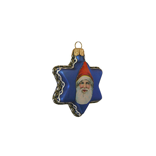 Vintage Santa on Matte Blue Glass Star