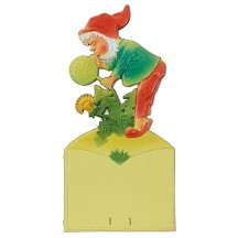 Gnome with Dandelion Pressed Paper Cut Out ~ Germany ~ 9-5/8" tall