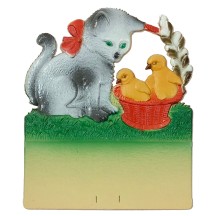 Cat with Chicks Pressed Paper Cut Out ~ Germany ~ 7-1/2" tall
