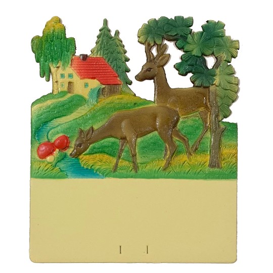 Deer at Stream Pressed Paper Cut Out ~ Germany ~ 7-1/4" tall