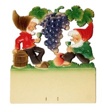 Gnomes with Large Grapes Pressed Paper Cut Out ~ Germany ~ 7-3/8" tall