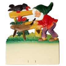 Gnome Painting Bench Pressed Paper Cut Out ~ Germany ~ 7-3/8" tall