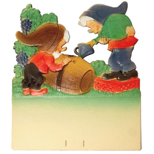Gnomes with Wine Barrel Pressed Paper Cut Out ~ Germany ~ 7-3/8" tall