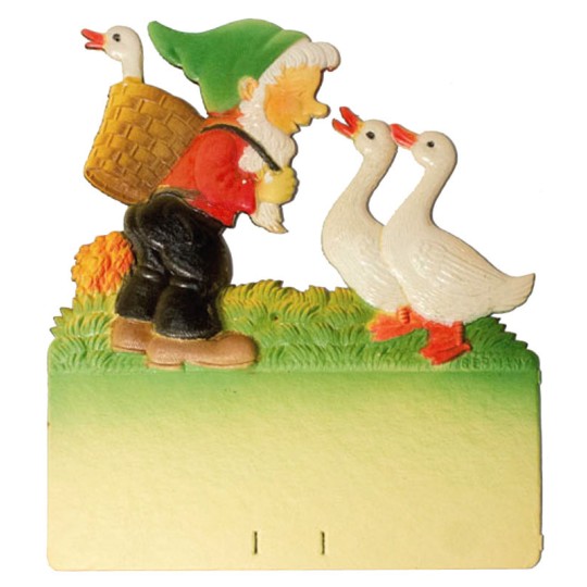 Gnome with Geese Pressed Paper Cut Out ~ Germany ~ 7-3/8" tall