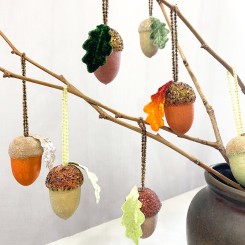 Spun Cotton Acorn Ornaments Craft Project with Deco Beads Tutorial and Supplies