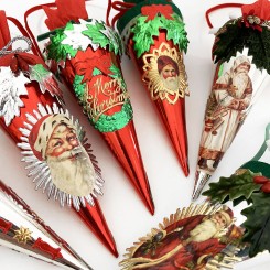 Retro Christmas Craft Tutorial ~ Foiled Candy Cones with Santa and Holly