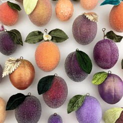 Spun Cotton Plum and Apricot Ornaments ~ A Painting and Embelishment Tutorial