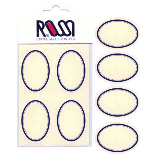 12 Classic Oval Stickers with Blue Stripes ~ Made in Italy ~ Rossi