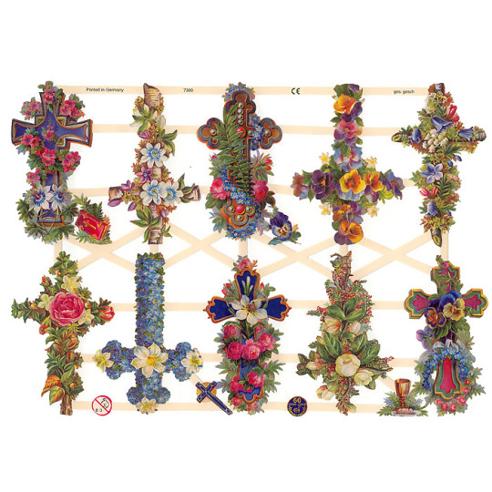 Pretty Floral Crosses Easter Scraps ~ Germany