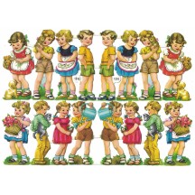 Vintage PZB Boys and Girls with Flowers and Pets Scraps ~ Germany