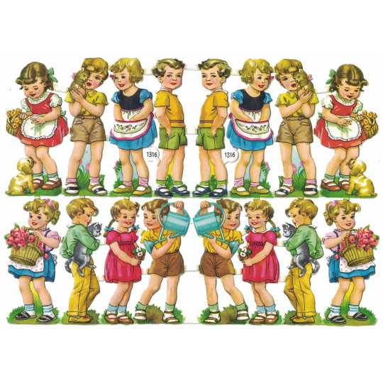 Vintage PZB Boys and Girls with Flowers and Pets Scraps ~ Germany