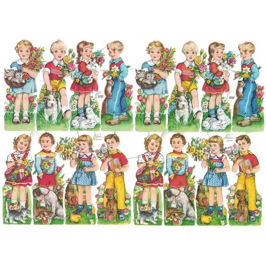 Boys and Girls with Animals Colorful Scraps ~ Vintage EAS ~ Germany