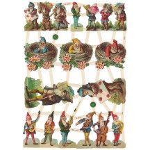 Musical Gnomes and Elves in Nests Die-Cut Scraps for Paper Crafts with Glitter