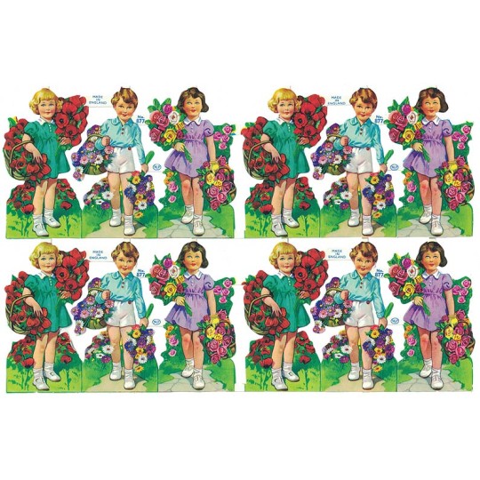 Boys and Girls with Flowers Colorful Scraps ~ Vintage MLP ~ England