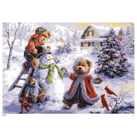 Teddy Bears Build a Snowman Paper Advent Calendar ~ 8-1/4" x 11-3/4"