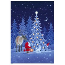 Santa with Reindeer Paper Advent Calendar ~ 8-1/4" x 11-5/8" 
