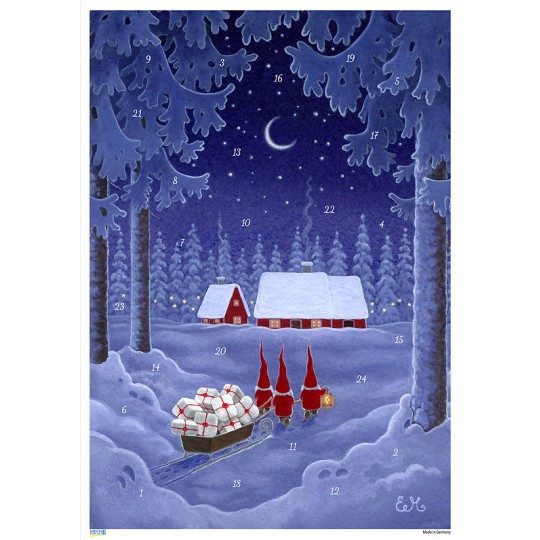 Tomte Delivering Gifts Paper Advent Calendar ~ 8-1/4" x 11-5/8" 