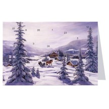 Snowy Sleigh Advent Calendar Card from Sweden ~ 6-3/4" x 4-1/2"