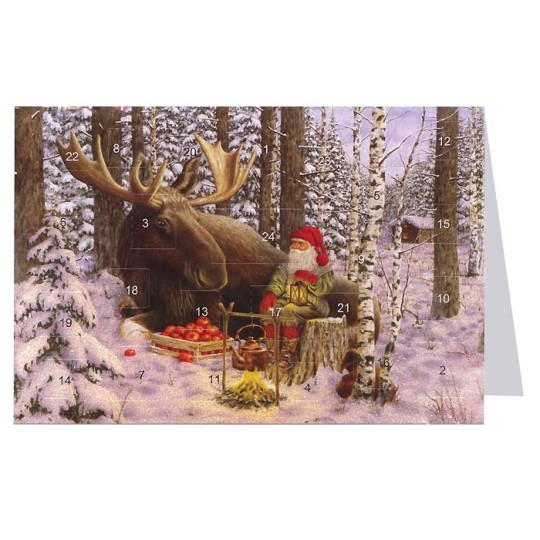 Tomte Gnome with Moose Advent Calendar Card from Sweden ~ 6-3/4" x 4-1/2"