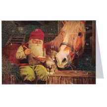 Tomte Gnome with Horse and Cat Advent Calendar Card from Sweden ~ ﻿6-3/4" x 4-1/2"