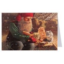 Tomte Gnome Feeding Cats Advent Calendar Card from Sweden ~ 6-3/4" x 4-1/2"