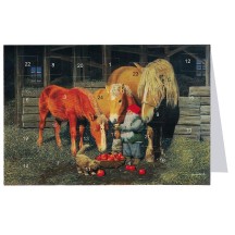 Tomte Gnome Feeding Horses Advent Calendar Card from Sweden ~ ﻿6-3/4" x 4-1/2"