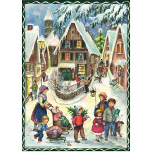 Christmas Village Vintage Style German Advent Calendar ~ 8-1/4" by 11-5/8"