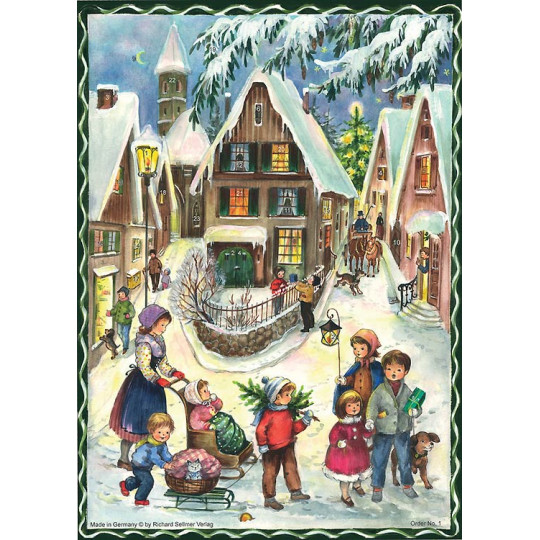 Christmas Village Vintage Style German Advent Calendar ~ 8-1/4" by 11-5/8"