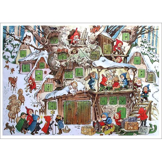 Snowy Gnome Tree Stump Advent Calendar ~ 11-5/8" x 8-1/4"