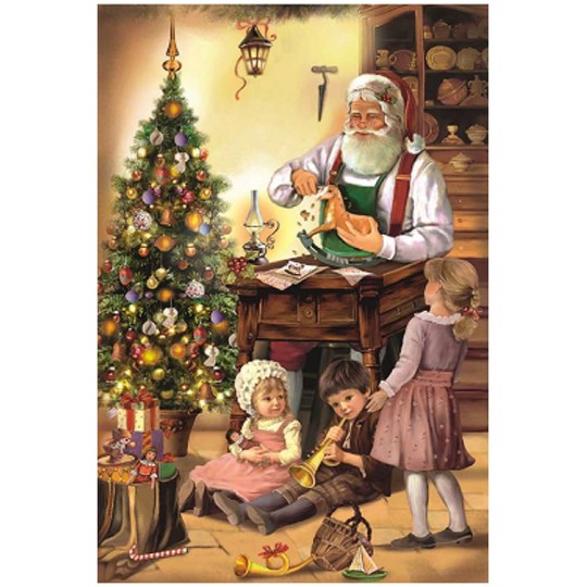 Santa in His Woodshop with Children Paper Advent Calendar
