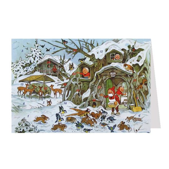 Gnomes Feeding Animals Advent Calendar Card ~ Germany