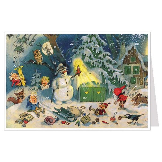 Snowman and Gnomes Advent Calendar Card ~ Germany