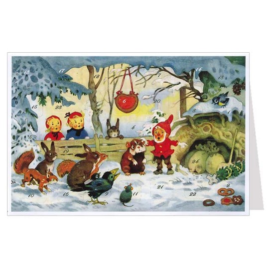 Gnome and Animals Advent Calendar Card ~ Germany