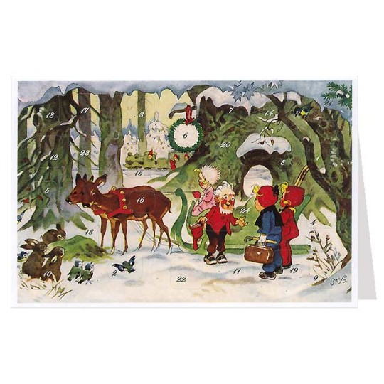 Gnomes with Reindeer Advent Calendar Card ~ Germany