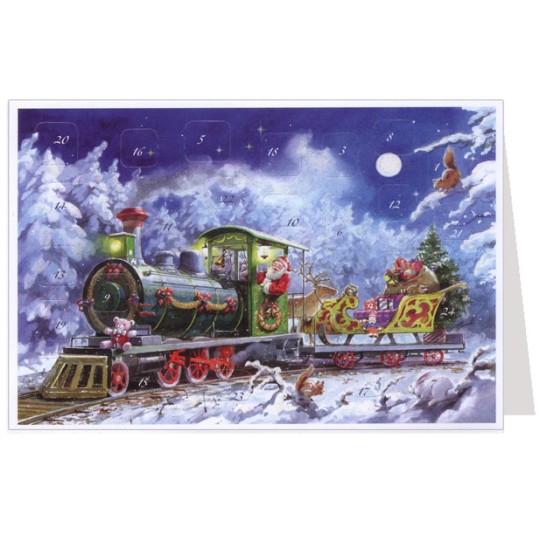 Santa with Train Advent Calendar Card ~ Germany