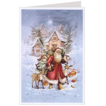 Santa with Reindeer Advent Calendar Card ~ Germany
