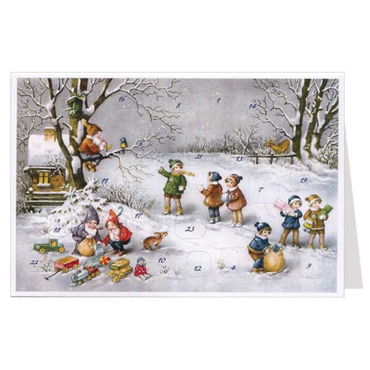 Children and Gnomes with Gifts Advent Calendar Card ~ Germany