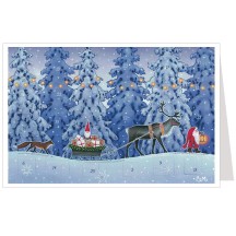 Tomte with Reindeer Sleigh Advent Calendar Card ~ Germany