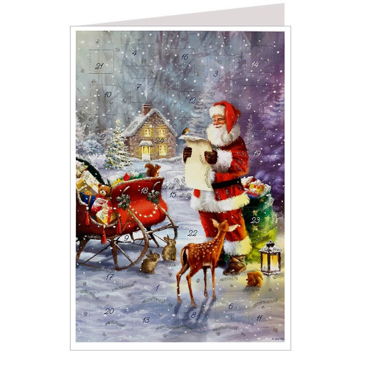 Santa Checks His List Advent Calendar Card ~ Germany