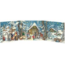 Snowy Village Manger Folding Advent Calendar ~ 27-1/2" by 8-1/8"