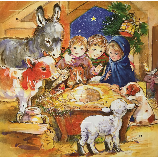 Small Children and Animals Visit the Manger Advent Calendar ~ England