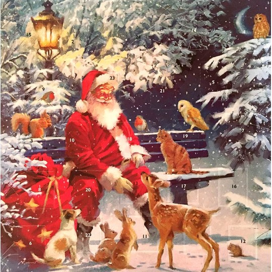 Father Christmas Glittered Christmas Advent Calendar ~ England ~ 8-3/8" x 8-3/8" 
