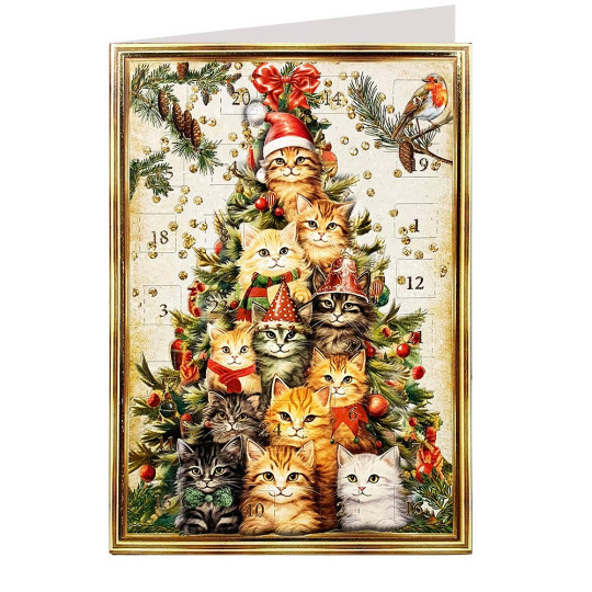 Cats Christmas Tree Advent Calendar Card ~ Germany